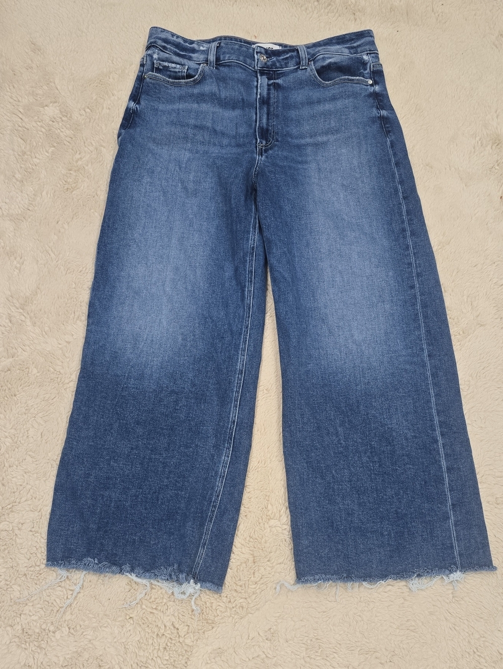 PAIGE Wide-Leg Cropped Jeans in Medium Blue Denim